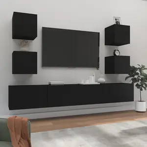 Berkfield 6 Piece TV Cabinet Set Black Engineered Wood