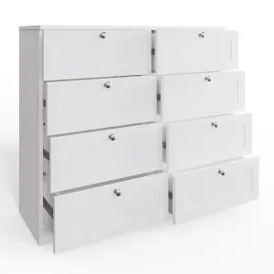 8 Drawer Chest Of Drawers Deep Design Modern Panelled Fronts Matt White