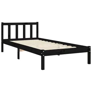 Berkfield Bed Frame with Headboard Black Single Solid Wood