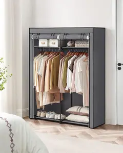 Wardrobe Storage Organiser, Portable Wardrobe with Hanging Rods, Clothes Rack, Foldable, Cloakroom, Bedroom, Study, Stable, Grey