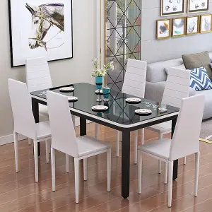 Set of 6 White Dining Chair Set PU Leather Kitchen Chair Accent Chair Set with Metal Legs