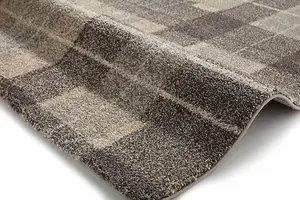 Grey Modern Geometric Tartan Chequered Easy To Clean Rug For Dining Room-160cm X 220cm