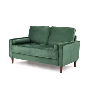 Edward Velvet Sofa 2 Seater Luxury Velvet Sofa Couch Settee Bolster Cushions, Green