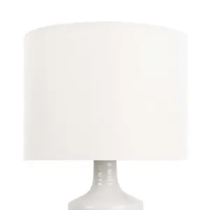 First Choice Lighting Ripple Off White Ribbed Ceramic Table Lamp with White Fabric Shade