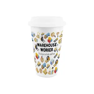 Warehouse Worker Ceramic Travel Mug - Novelty Tradies Gifts/New Job Presents - Double-Walled Insulated Hot/Cold Drinks Cup