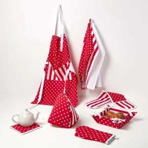 Homescapes Red Polka Dot Cotton Double Oven Glove