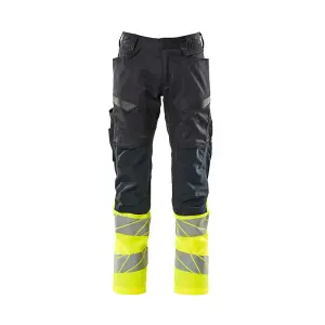 Mascot Accelerate Safe Trousers with Kneepad Pockets - Dark Navy/Hi-Vis Yellow   (30.5) (Leg Length - Short)