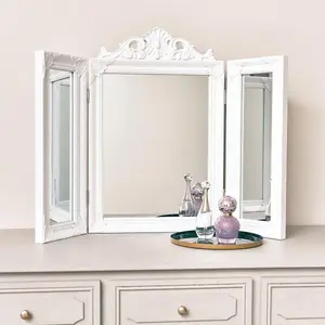 Melody Maison White Ornate Dressing Table Triple Mirror