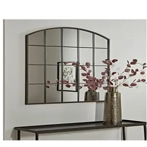 76x90cm Black Arch Rectangle Window Style Wall Mirror Metal Frame