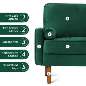 Yohood Velvet Rolled Arm Upholstered 2-Seater Loveseat Green