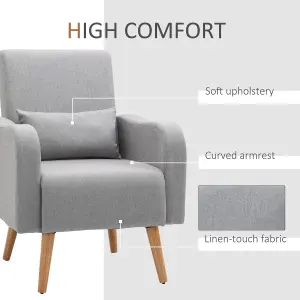 HOMCOM Nordic Leisure Lounge Sofa Accent Chair with Pillow for Bedroom Grey