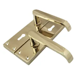 Door Handles Straight Lever Lock Keys Hinge Set - Brass 150 x 40mm