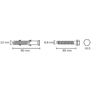 Diall Hex Washer Frame fixing (Dia)10mm (L)80mm, Pack of 6