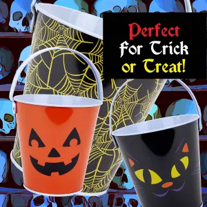 Halloween Sweets Bucket Tin Trick or Treat Candy Bucket, Trick or Treat Design