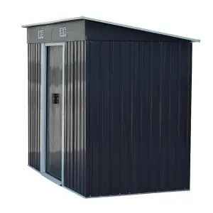 8 x 4 ft Pent Metal Garden Shed Outdoor Storage Tool Shed with Lockable Door and Base Frame, Charcoal Black