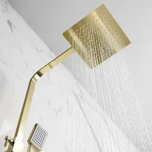 Aquarius Square Thermostatic Adjustable Overhead Shower and Kit Brushed Brass