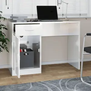 Berkfield Desk with Drawer&Cabinet High Gloss White 100x40x73 cm Engineered Wood