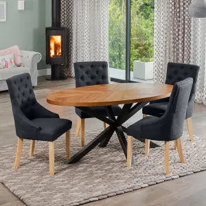 Dosenna Oval Dining Table Set with 4 Ravenna Fabric Chairs - Black