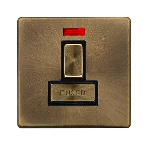 Antique Brass Screwless Plate 13A Fused Ingot Connection Unit Switched With Neon - Black Trim - SE Home