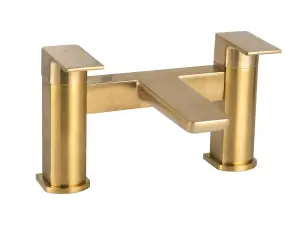 Brushed Brass Shower Kit Rigid Riser Over Head Rainfall & Brushed Brass Basin Tap, Bath Filler Mixer Pack