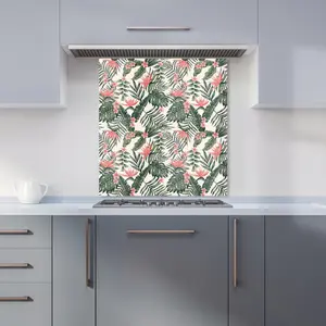 Dark Tropical Green Leaves Premium Glass Kitchen Splashback W900mm x H750mm