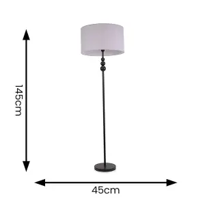 ValueLights Marissa Matt Black Stacked Ball Floor Lamp with Grey Drum Shade - LED Bulb Included