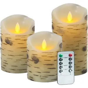 Set of 3 LED Flameless Pillar Candles Flickering Battery Operated with Remote