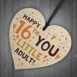 Red Ocean Funny 16th Birthday Card Wooden Hanging Heart Sixteenth Gift For Daughter Son