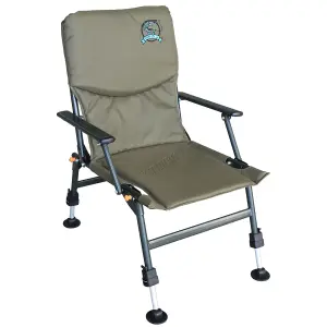 Carpzilla Outdoor Portable Folding Carp Fishing Chair Camping Heavy Duty 4 Adjustable Legs Dark Green FC-053