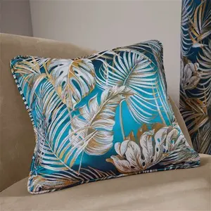 Dunelm Tropical Paradise Teal Cushion, Art Deco, Size: 43cm X 43Cm, Green, Teal