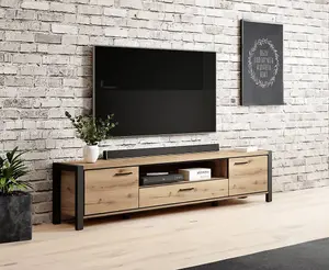 Stylish Aktiv 40 TV Cabinet 2100mm in Oak Taurus & Black Matt - Modern Entertainment Solution H500mm D410mm