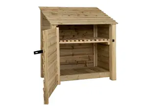 Wooden tool store, garden storage with shelf W-119cm, H-126, D-88cm - natural (light green) finish