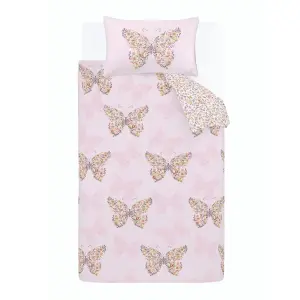 Catherine Lansfield Bedding Enchanted Butterfly Reversible Duvet Cover Set with Pillowcase Pink