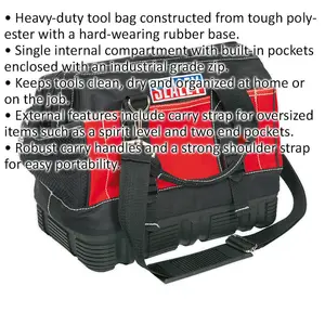 Heavy-Duty Red Tool Bag with Rubber Base and Multiple Pockets