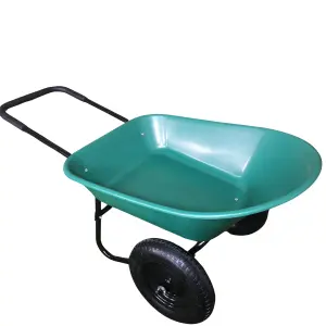 Heavy Duty 2 Wheel Outdoor Pneumatic Plastic Garden Wheelbarrow in Green