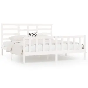 Berkfield Bed Frame White Solid Wood 180x200 cm 6FT Super King