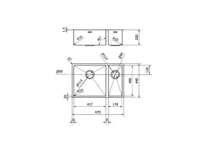 Mockeln - 1.5 Bowl Stainless Steel Kitchen Sink - Inset or Undermounted - Gun Metal Finish - 670mm x 440mm x 200mm