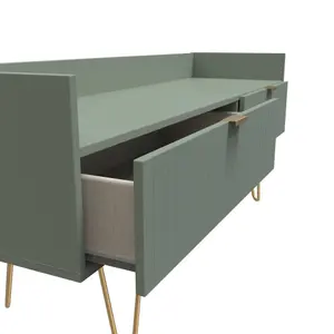 Linear Ready assembled Matt green Media unit with 2 drawers, (H)128cm x (W)51.5cm x (D)39.5cm