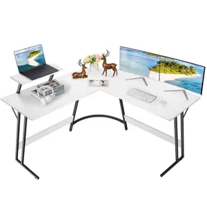 L-Shaped Metal Base Computer Desk White/Black / 74 H x 130 W x 130 D