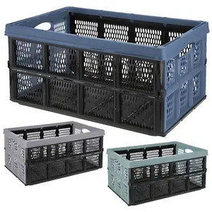 URBNLIVING 22cm Height Large 32L Folding Collapsible Plastic Storage Teal Crate Box