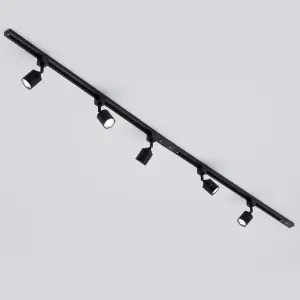 Litecraft Soho Black 5 Head 2m Straight Kitchen Ceiling Light with LED Bulbs