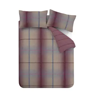 Cotton Chequered Bedding with Pillowcases Plum / Single Duvet Cover + 1 Standard Pillowcases