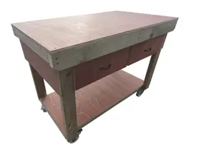 Wooden Eucalyptus hardwood top workbench, tool cabinet with drawers (V.1) (H-90cm, D-70cm, L-180cm) with wheels