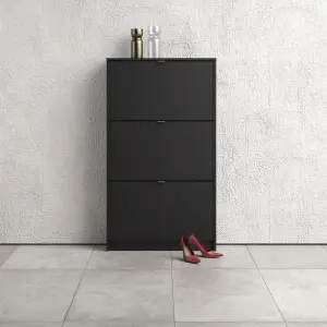 Shoes Shoe cabinet  w. 3 tilting doors and 1 layer Matt Black