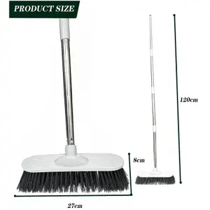 Heavy Duty Stainless Steel Broom with Handle Outdoor Garden Hard Bristle Brush