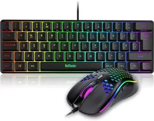 Redthunder 60% RGB Gaming Keyboard And Mouse Combo, UK Layout Ultra Compact Backlit Mini Keyboard, Lightweight 7200 DPI Cellular Optical Mouse,