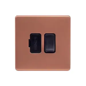 Brushed Copper Screwless Plate 13A Switched Fuse Connection Unit - Black Trim - SE Home