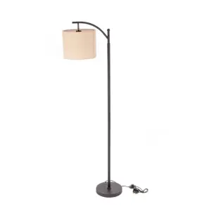 Oypla Black Floor Standing Lamp Reading Light with Linen Fabric Lampshade - Includes Bulb