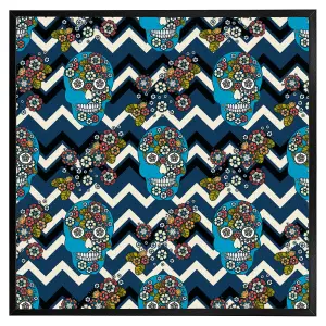 Embroidery colourful simplified ethnic skull blue pattern (Picutre Frame) / 30x30" / Brown