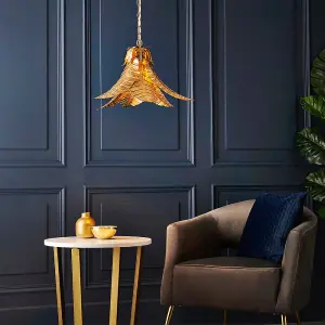 Gold Ceiling Pendant Light Decorative Leaf Design Single Bulb Hanging Fitting